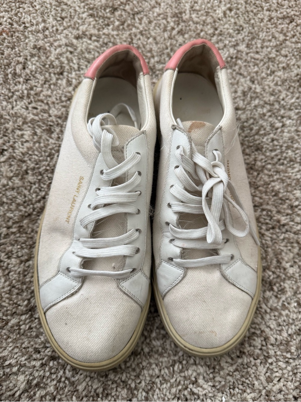 Saint Laurent Cream Canvas Sneakers with Pink Heel